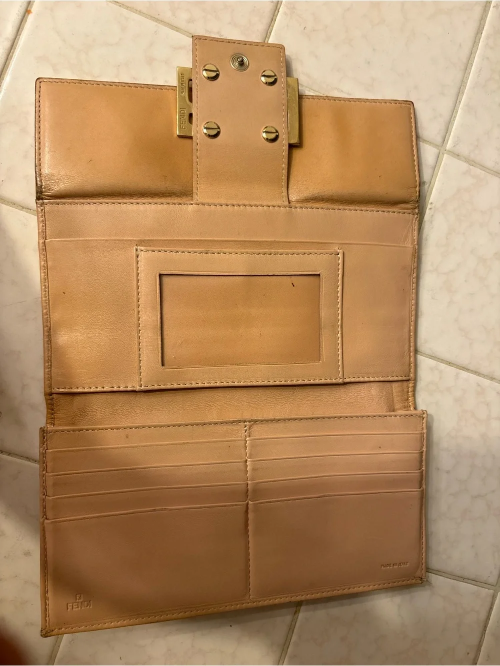 Fendi Tan Brown Zucca Continental Wallet with Gold-Tone FF Plaque